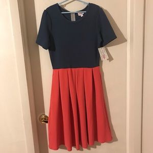 NWT LulaRoe Amelia Dress-Blue/Coral-Size Medium
